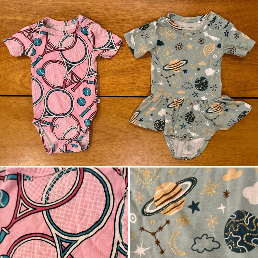 Posh Peanut twirl dress Onesie Bodysuit Tennis Outer space Bamboo 0-3